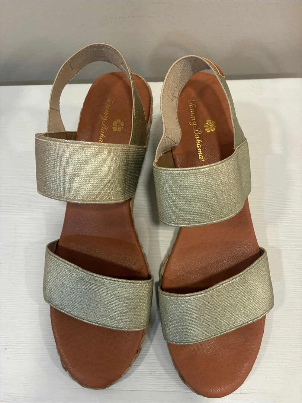 Tommy Bahama Gold Espadrille Wedge Sandals - Women's Summer Slip-On